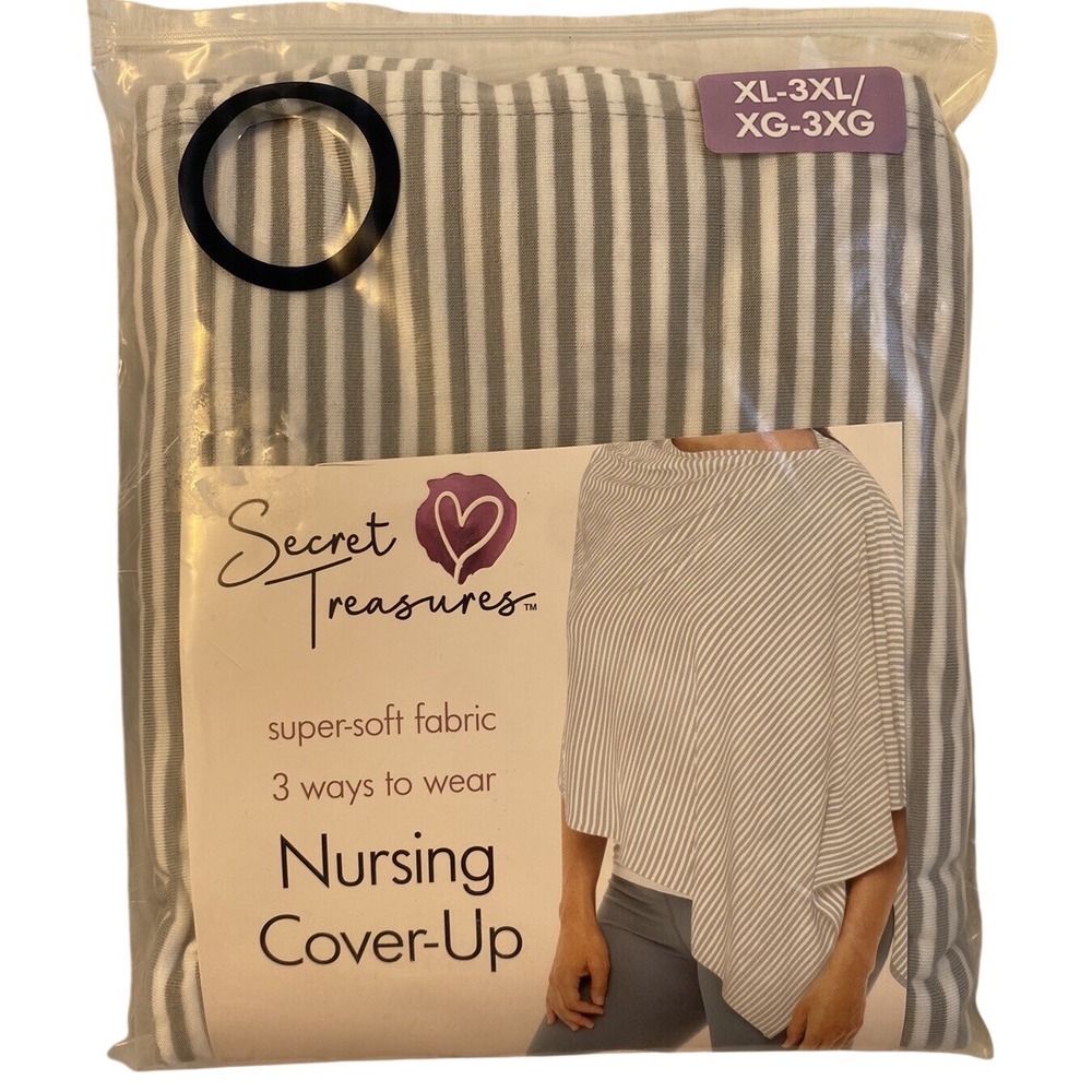 Secret Treasures Nursing Cover Up Women Size XL-3XL Gray White Stripe Super Soft